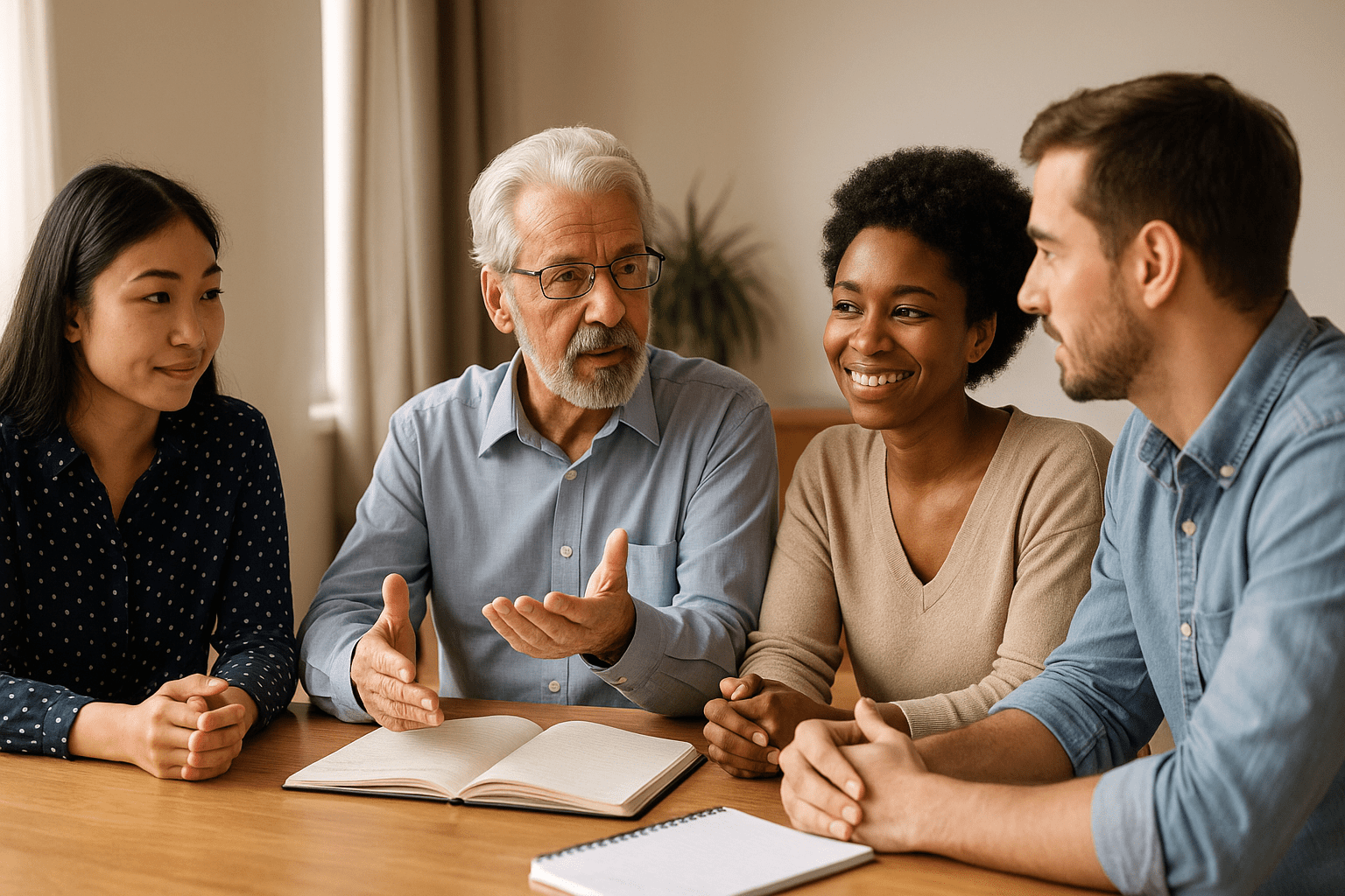 Mensen uit verschillende culturen in verbinding – illustratie van het Beschermjassen-model